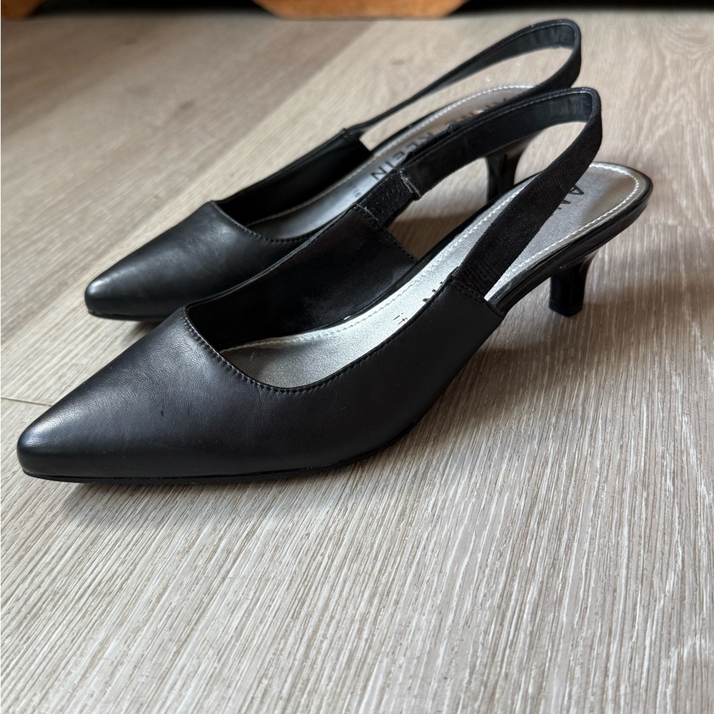 Black Suede Kitten Heel Slingback Pumps